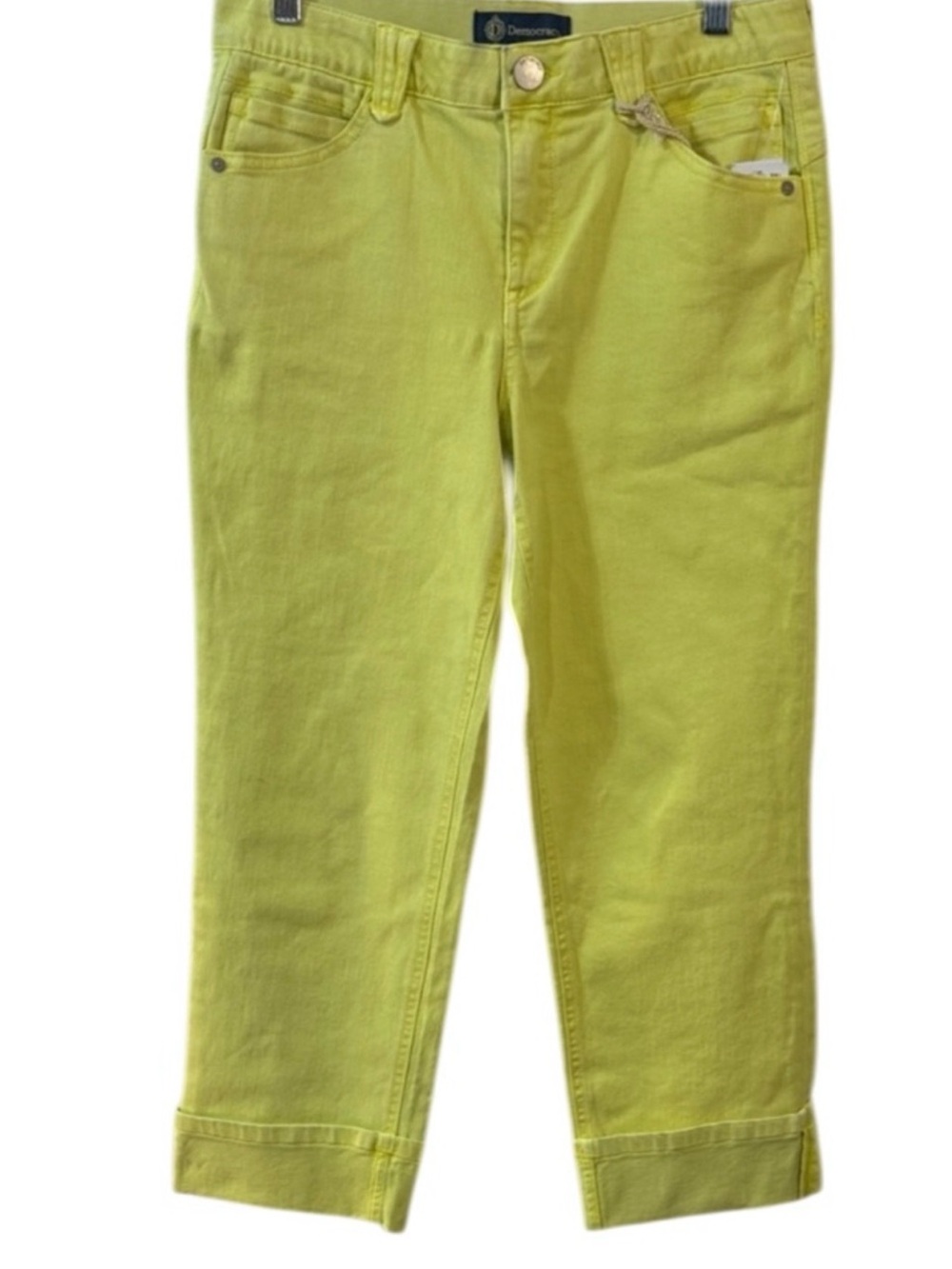 Democracy Women’s Lime Yellow High Rise Cropped Cuffed Jeans Size 2 - Picture 14 of 14